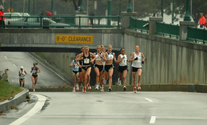 Though it only rained off and on throughout the race (and more heavily at the end), the streets were still quite wet.