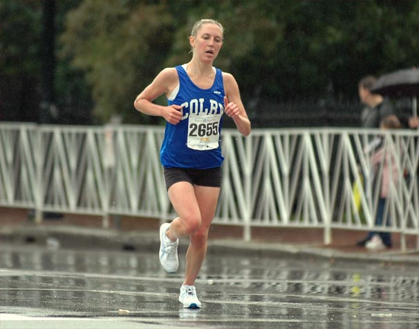 Karina Johnson, 22, who was a top runner for Colby, ran impressive negative splits here to finish 48th in 37:25.