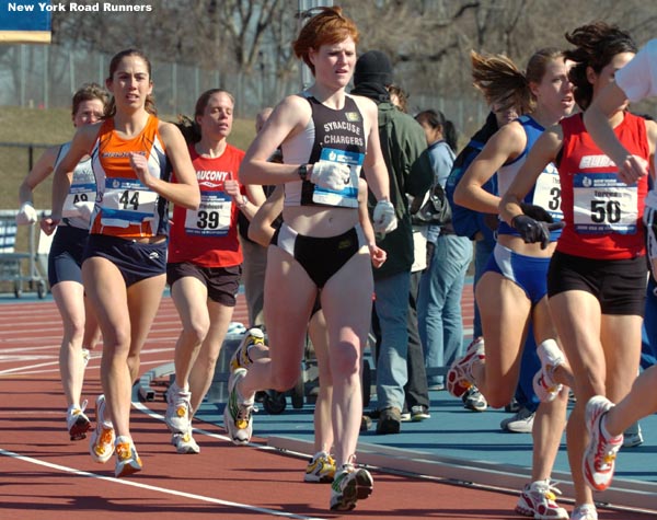 Heather Webster of the Syracuse Chargers leads #44 Noel Whitall of New Jersey.