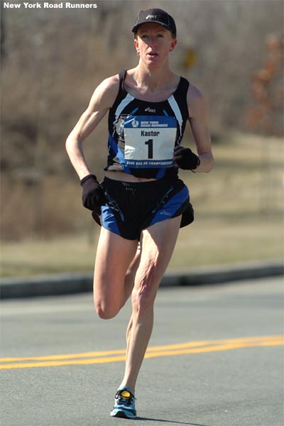 By the second mile, Deena Kastor was already out in front well ahead of the field.