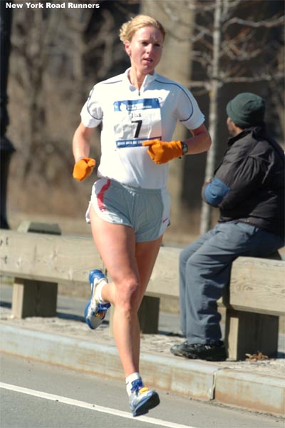 Collette Liss, 31, of Indiana runs in approximately 13th place.