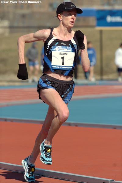 ...it became a race against the clock. Kastor fell just shy of the record, running 25:05 but winning the USA 8K title.