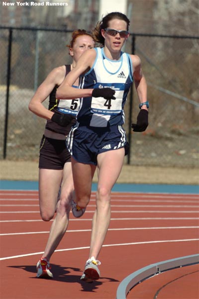 Heading around the track, with less than 200 meters to go, Amy Rudolph led Katie McGregor by a slight margin.