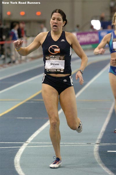 Steen excels at a variety of distances, she even holds a masters record in the 2,000m steeplechase.