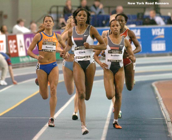 Two-time U.S. Olympian ('00 and '04) Hazel Clark moves to the lead on the first lap.