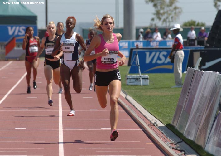 High school phenom Sarah Bowman, who will attend the University of Tennessee beginning in the fall, won the first heat of the junior 800m in 2:07.73 and advanced to the final.