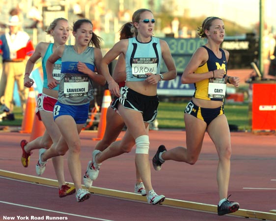 A pack of girls - including (L-R) Michigan's Lisa Canty, Chantelle Drone, Marie Lawrence, and Jolee VanLeuven - ran together early on in the junior girls' 3,000.