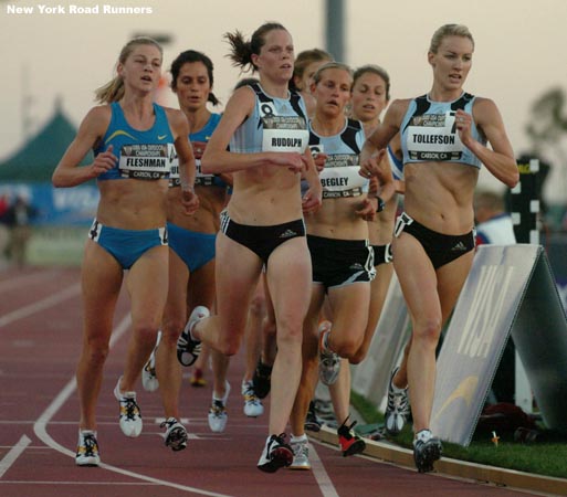 Carrie Tollefson and Amy Rudolph were among those who led the chase pack. Also in there were Lauren Fleshman, Shayne Culpepper, Amy Yoder Begley, Sara Slattery (mostly obscured) and Sara Bei.