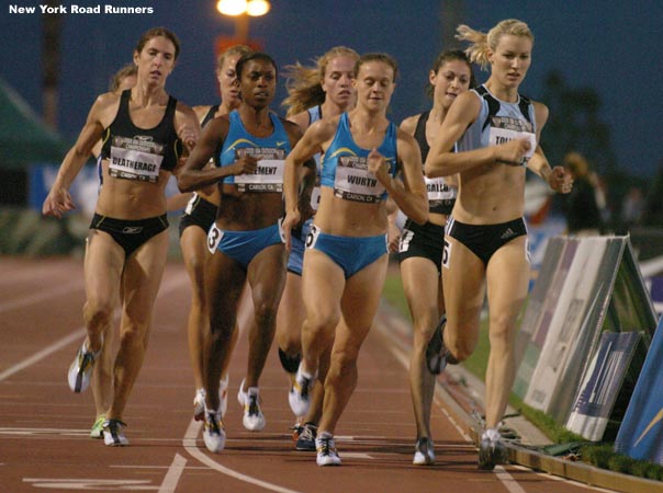 After just three heats of the 400 hurdles, Carrie Tollefson (right) was back in action in the 1,500 prelims. She didn't make the team in the 5,000 (she was fifth in 15:24.13) so she was back to give it another try, without much rest.