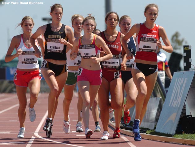 R-L: Erin Bedell, Lauren Centrowitz, Caitlin Lane, Kasey Kimball, and Sarah Bowman early on in the first junior 1,500m prelim.