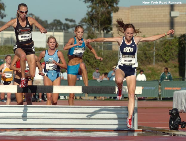 Chesser (right, 1st, 10:17.81) and Cromer (left, 2nd, 10:23.32) led most of the way, and both advanced to Sunday's final with plenty of room to spare.