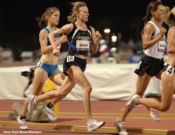 Deena Kastor did not assume her usual position in the front of the pack. Instead, she just tried to hang on to the lead group as long as possible. Due to an injury, most of the preparation she had done for this race was in the form of crosstraining.