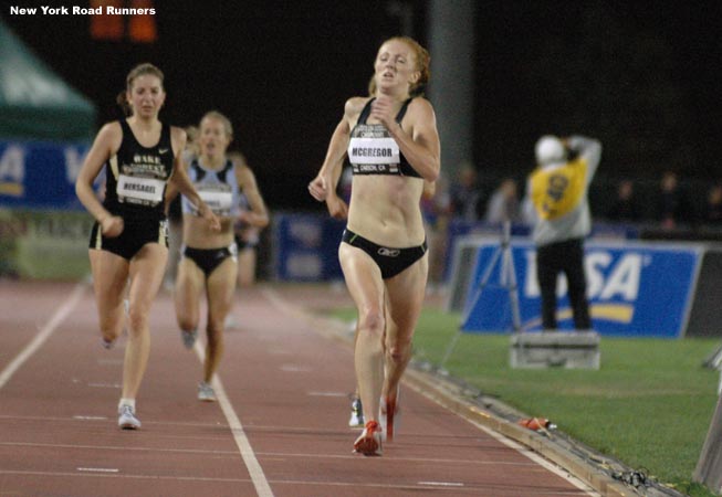 Katie McGregor pulled away from Blake Russell (who is right behind McGregor above) on the final lap to win her first USA track title in an impressive 31:33.82.