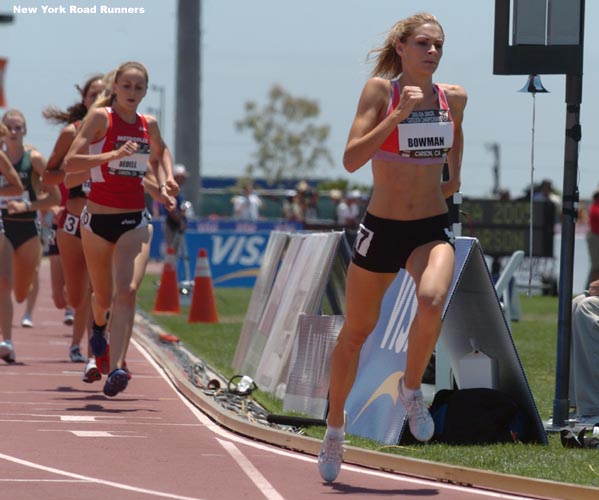 Bowman went straight to the lead, and with two laps to go, she was putting more distance on the field.