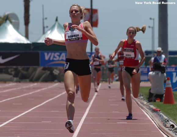 Bedell seemed to cut into Bowman's lead on the final lap, but Bowman won the race 4:18.48 to 4:20.64.