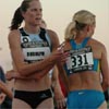 Amy Rudolph (congratulating Shalane Flanagan) finished third in 15:18.92 and qualified for the World Championship team (like Flanagan, she already has the 