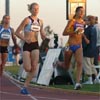 Francis Santin (right) and Alice Schmidt led the field on the first lap of the second 800m semi-final.