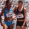 Lindsey Gallo, a recent Michigan graduate who finished a strong fifth in 4:08.60, congratulates Clement.