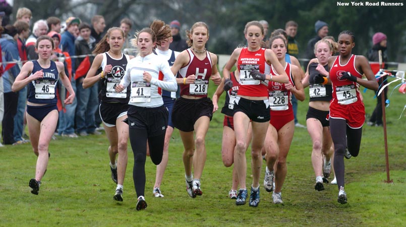 Shortly after the 1K mark, a group of at least 12 runners ran together up front.