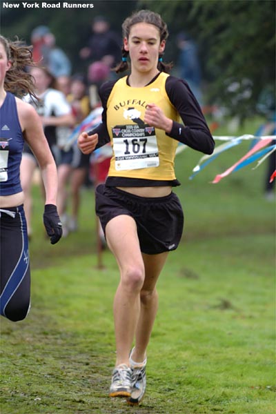 Yasmine White, 15, of Arcata, California, represents the Buffalo Chips Running Club.