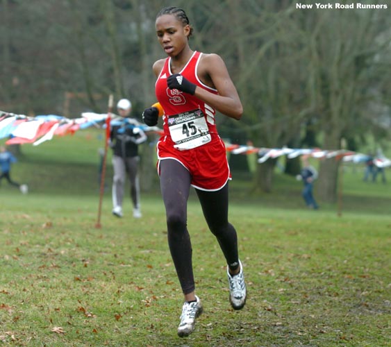 NC State freshman Angelina Blackmon trails the lead pack slightly.