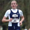 BYU freshman Heidi Magill, still running with only one shoe.