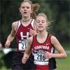 Lindsay Flacks of Stanford leads Lindsey Scherf of Harvard. Flacks wound up fourth in 22:05.4...