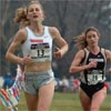 Lauren Fleshman runs just ahead of a fast-approaching Renee Metivier.