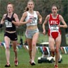 L-R: Katie McGregor, Lauren Fleshman, and Kathy Newberry run together, less than five seconds behind the leaders.