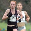 Katie McGregor and Lauren Fleshman run in the fifth and sixth spots with about 3,000 meters to go.