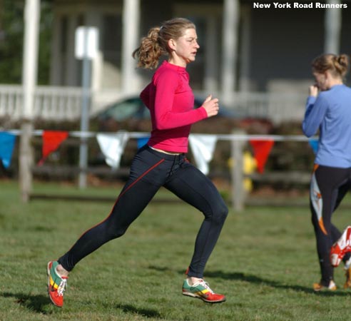 Lauren Fleshman warms up for the women's 4K on the second day of the two-day meet.