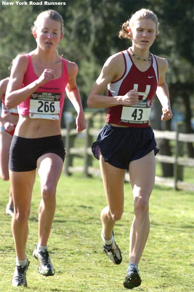 Lindsey Scherf (right), who made the junior team the previous day by finishing sixth, was doubling back as well.