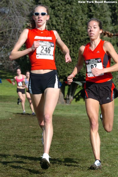 Dawn Cleary (left, pictured with Lucinda Hull) finished 16th in 14:11.3.