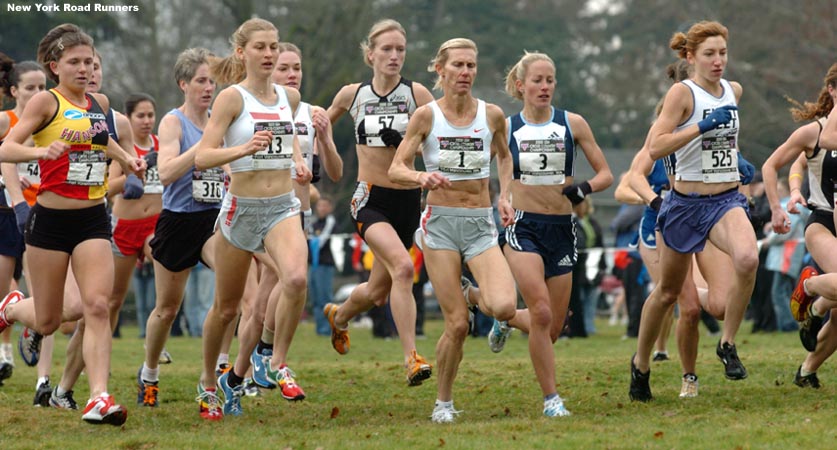 #7 Sabrina Monro, #13 Lauren Fleshman, #57 Kelly Strong (formerly MacDonald) #1 Colleen De Reuck, #3 Jen Rhines, and #525 Trish Nervo.