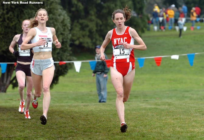 The New York Athletic Club's Kathy Newberry runs in fourth place, just ahead of Lauren Fleshman and Katie McGregor.