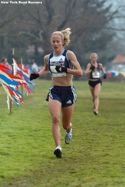 Jen Rhines continues to run in second place.