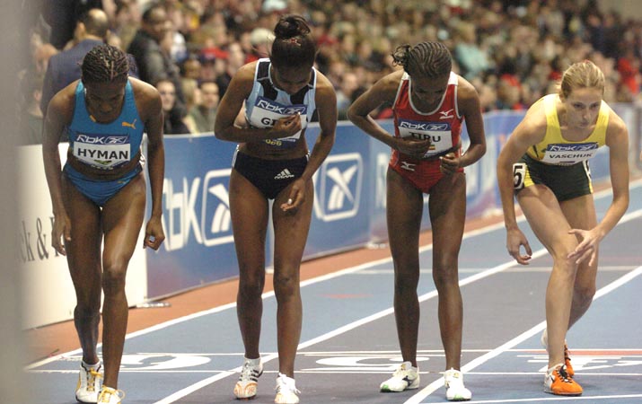 The Dibaba sisters were both in the process of crossing themselves when the gun went off, and they seemed a little caught off guard.