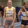 Missy Buttry and Sara Slattery look relaxed before the 5,000, which kicked off the women's elite events.