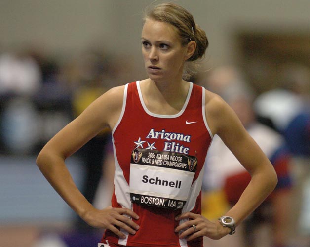 Lindsey Schnell of Arizona Elite lines up for the first of two 800m prelims. The winner of each heat plus the next four fastest runners would advance to Sunday's final.