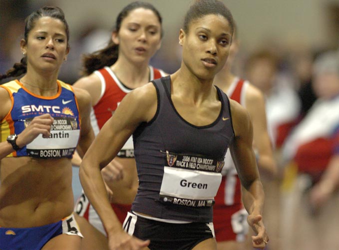 Wake Forest graduate Nikeya Green leads the first heat of the 800. The field was small, with only nine runners competing.