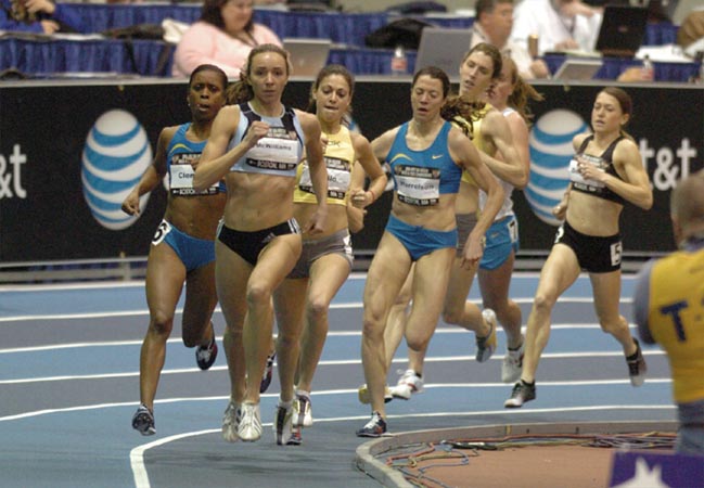 McWilliams continues to lead as the field stretches out behind her.