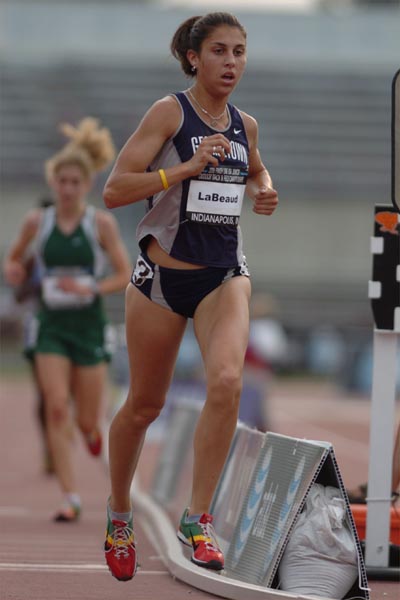 LaBeaud begins to pull away. LaBeaud did have the qualifying standard, so she was basically guaranteed a spot on the team which would compete at the IAAF World Junior T&F Championships in August, since no one would break 16:30 here.