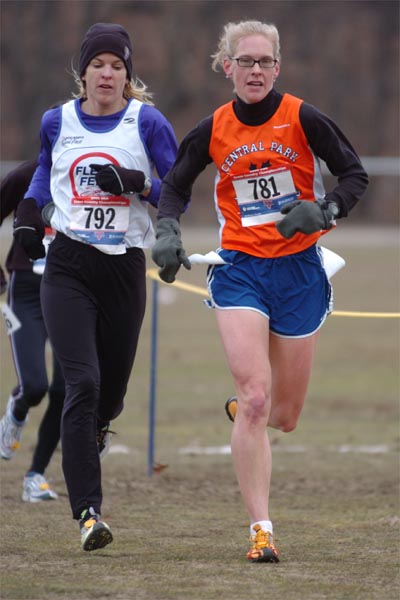 Sue Pearsall of the Central Park Track Club leads Sheri Wright of Fleet Feet Boulder.