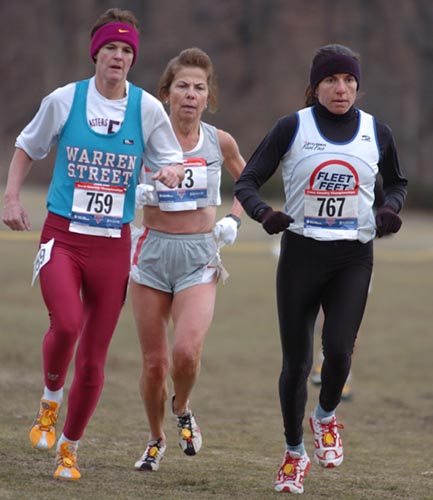 Each of the races at this meet was run on a two kilometer loop. The number of laps the field did depended on the distance of the race. The masters women ran four laps (roughly 8K).