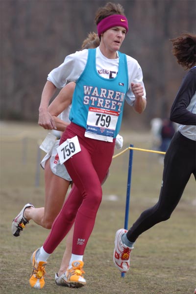 Barbara Gubbins of Warren Street and Southampton, New York, runs just off the lead.