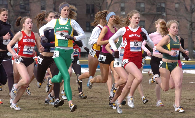 The start of the junior girls' 6K race. The top six finishers in the race would qualify for the World Cross Country Championships.