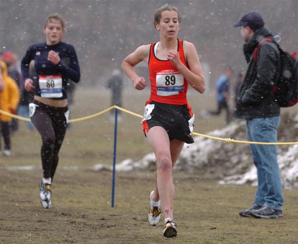 Kauren Tarver of California, 15, one of the youngest girls in this race, runs in seventh place.