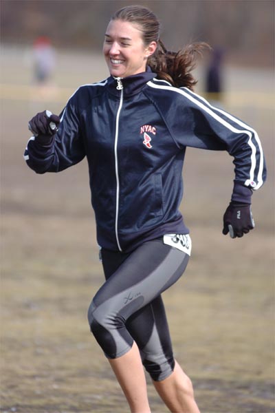 Julia Stamps of New York City warms up for the women's 8K race.